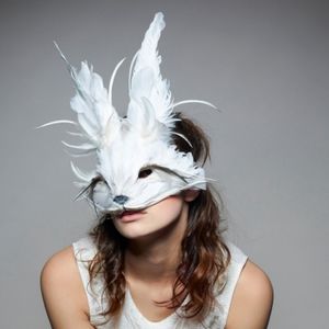 Masquerade Mask White Rabbit feathers